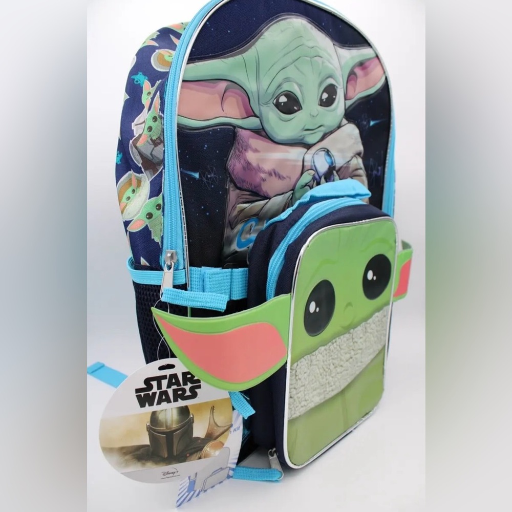 Star Wars Baby Yoda Backpack w/laptop pouch & detachable Lunch Box - NEW